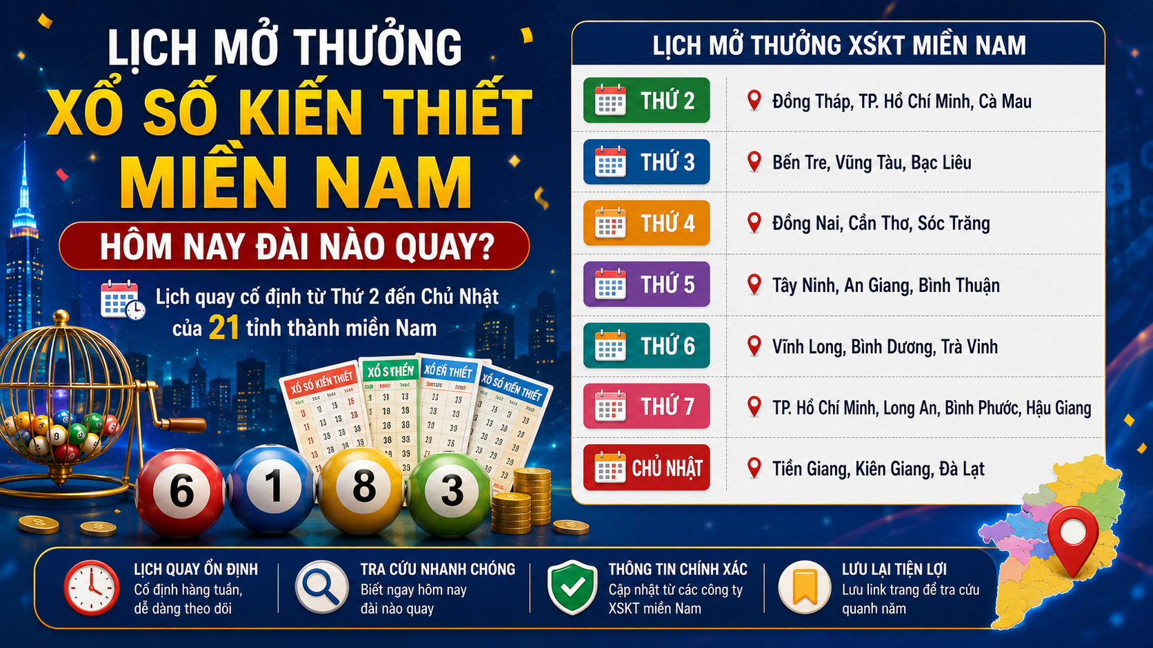 Lịch mở thưởng Xổ số kiến thiết miền Nam: Hôm nay đài nào quay?